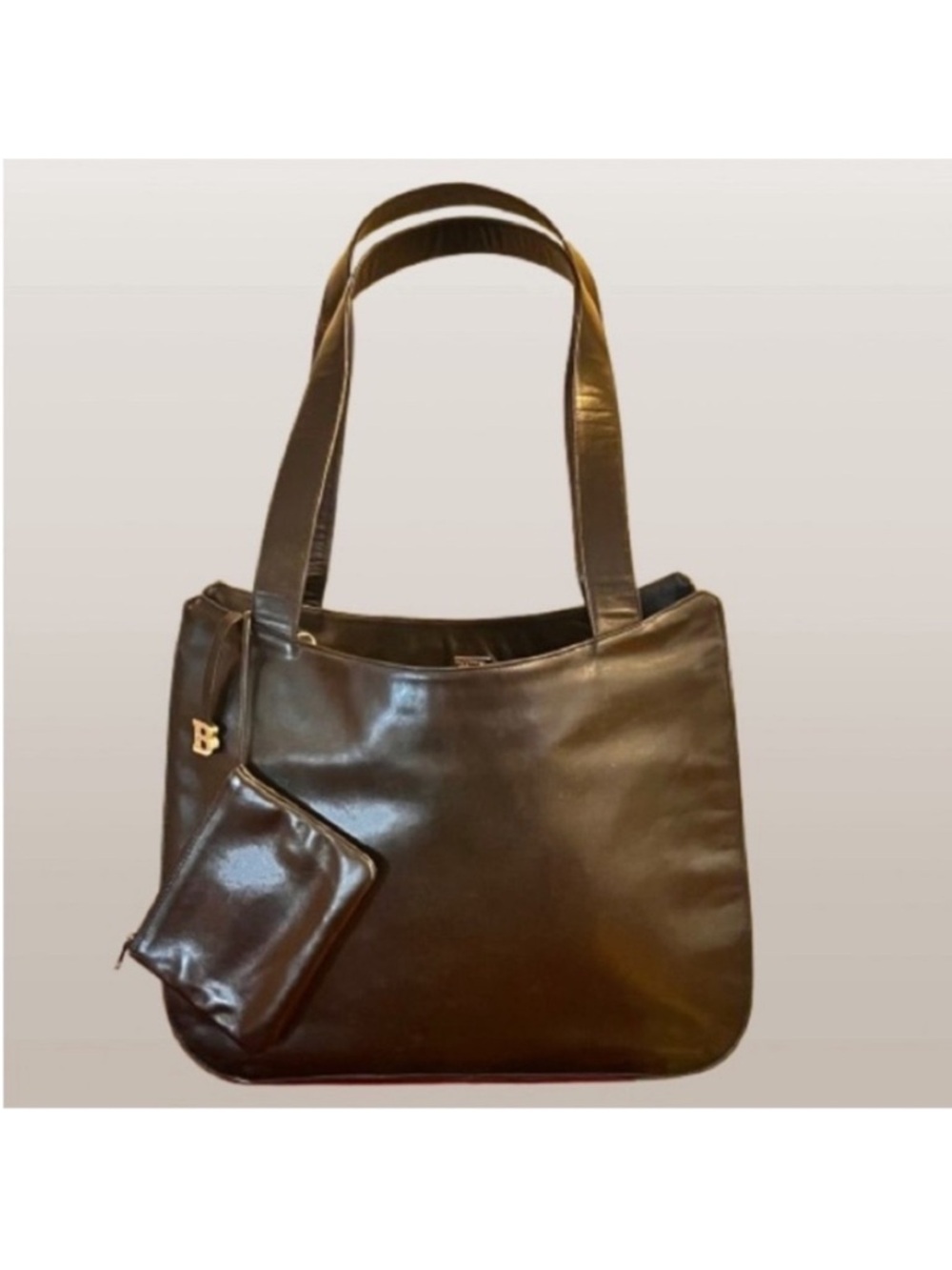Bally-Vintage Black Smooth Leather Tote Bag and Change/ Card Holder Pouch- MINT